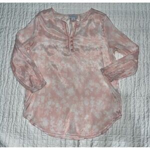 LIZ CLAIBORNE WHITE ON PINK PEASANT BLOUSE